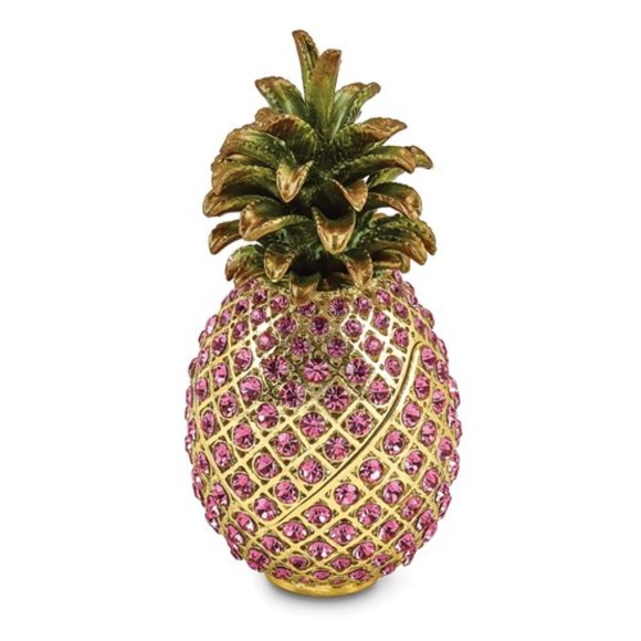 Jere Pewter Bejeweled Pink Crystal Pineapple Gold-tone Friendship Trinket Box - Picture 1 of 4
